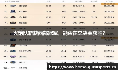 火箭队斩获西部冠军，能否在总决赛获胜？